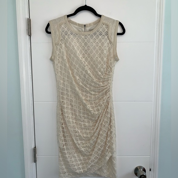 Sea New York Lace Beige Rouched MIDI Dress 6 - Picture 2 of 5
